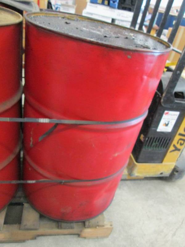 lot 155 image: 55 Gallon Red Metal Barrel Drum...