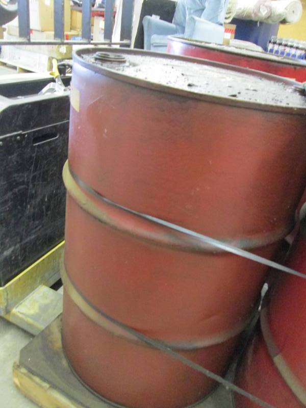 lot 156 image: 55 Gallon Red Metal Barrel Drum...