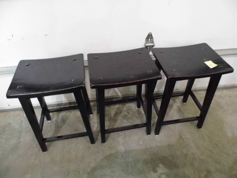 lot 6 image: Lot of 3 Black Distressed Wood Stools