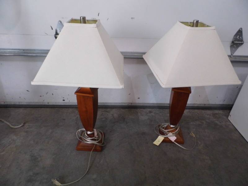 lot 36 image: Lot of 2 Cherry Wood Lamps