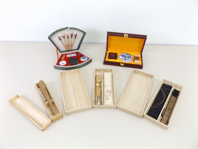 Lot of Asian Fans and Calligraphy Sets