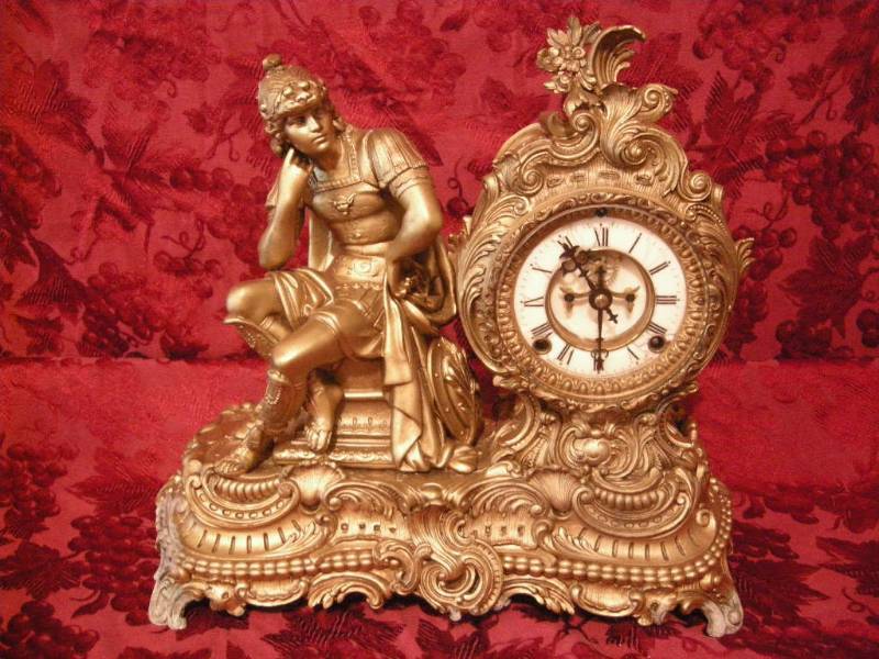 lot 12 image: Antique Ansonia Roman Soldier Figural Shelf Clock
