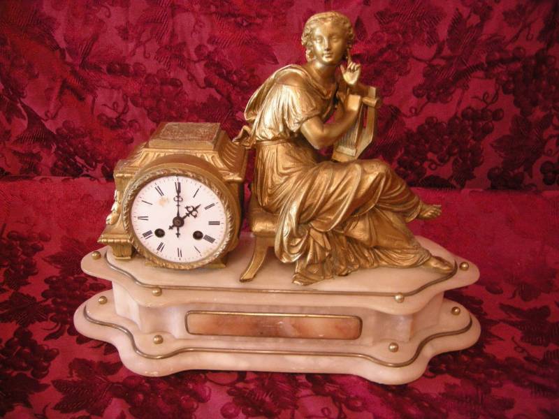 lot 18 image: Antique P.H. Mourey Cast Gilt Bronze () Figural Shelf Clock