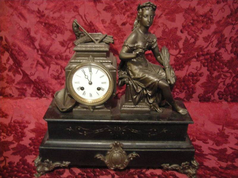 lot 39 image: Antique Slate Stone Cased Figural Shelf Clock