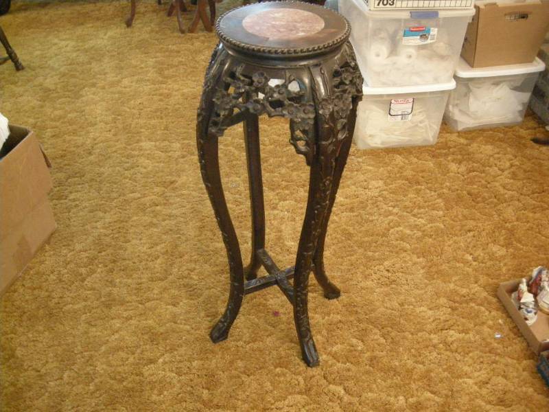 lot 72 image: Vintage Carved Oriental Marble Top Cherry Blossom Stand