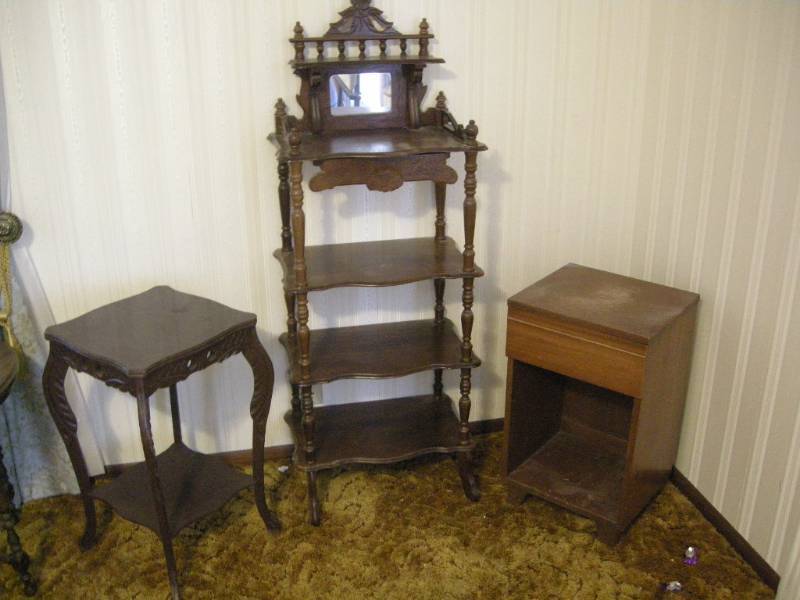 lot 108 image: Antique Wood Shelf and Tables