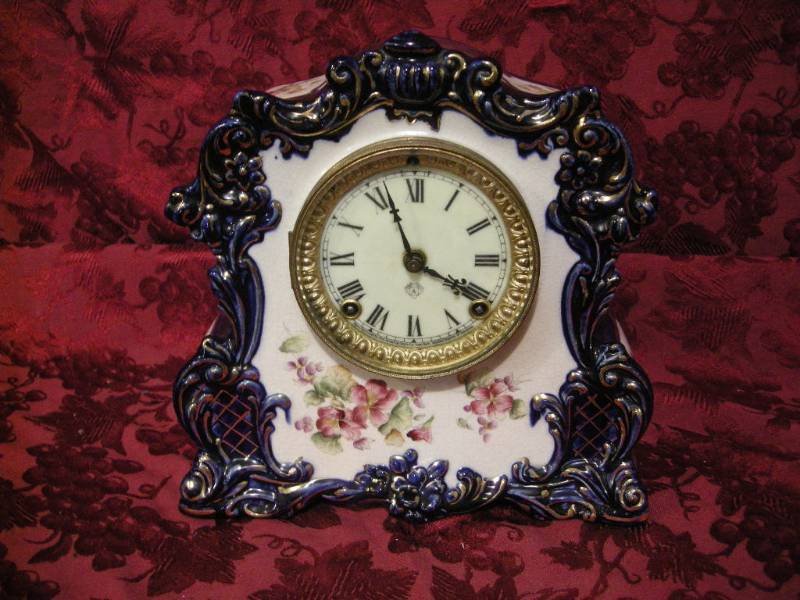 lot 152 image: Antique Ansonia Porcelain Willow Mantle Clock