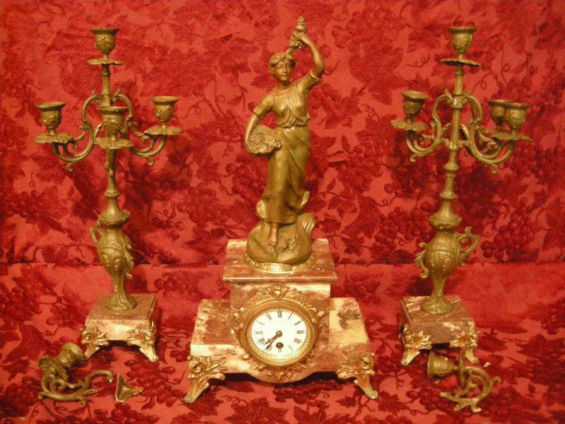lot 156 image: Antique French Figural Clock Garniture Set