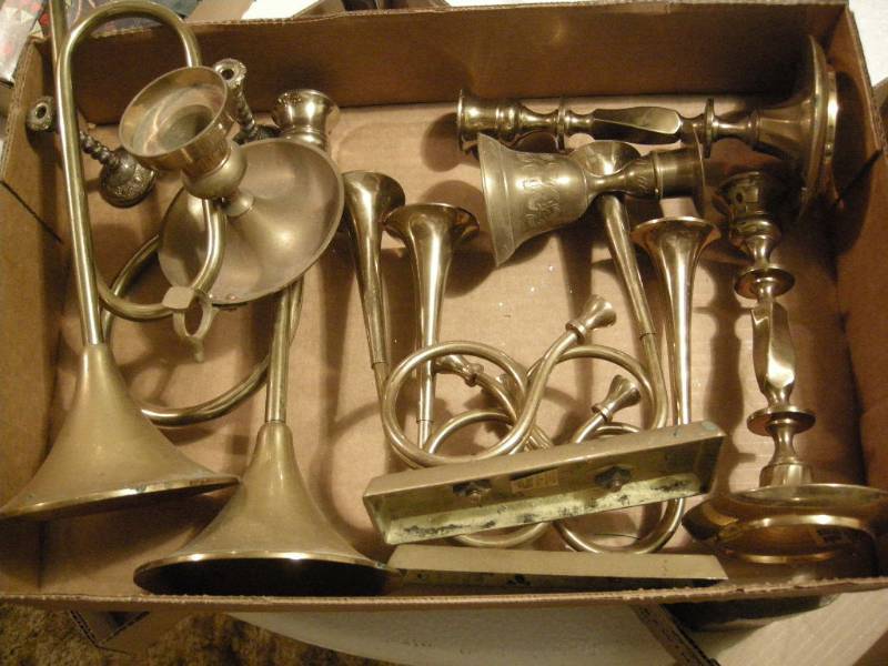 lot 182 image: Vintage Brass Candlestick Group