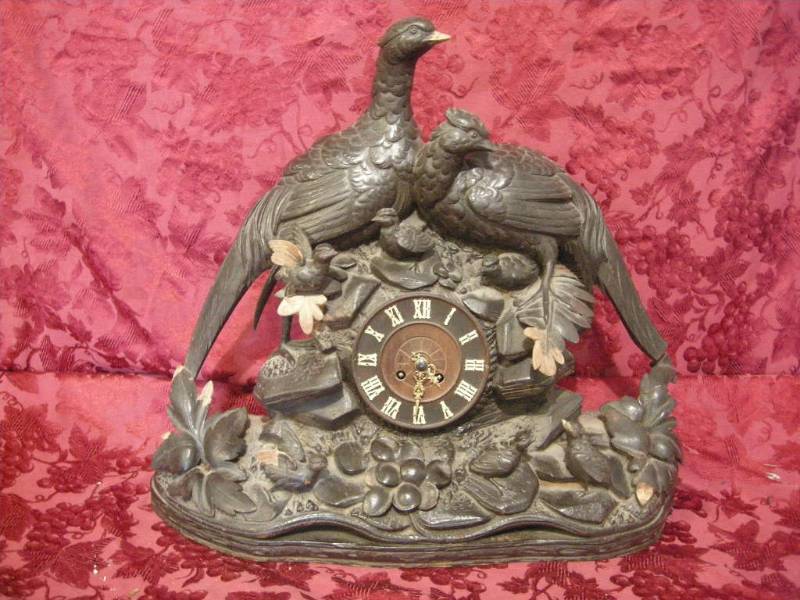 lot 261 image: Antique Carved Wooden Case Pheasant Shelf Clock