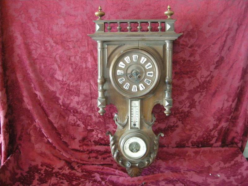 lot 303 image: Antique Ornate Wall ClockBarometerThermometer