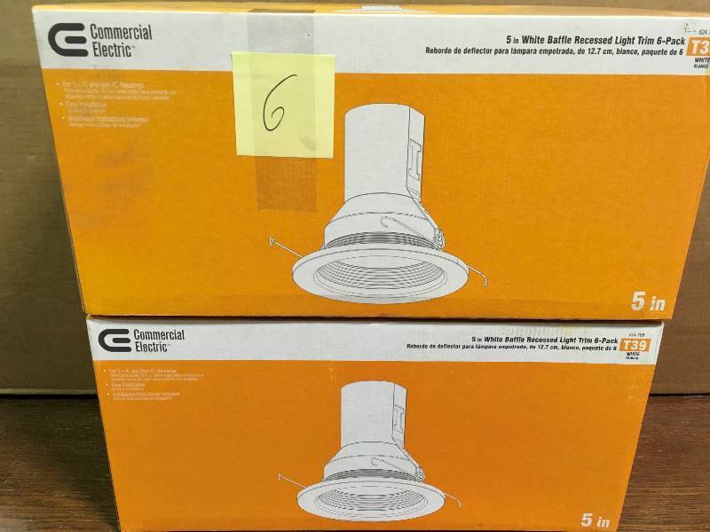 lot 6 image: Commercial Electric 624786 5 White Baffle Recessed Light Trim Loat of 2 New