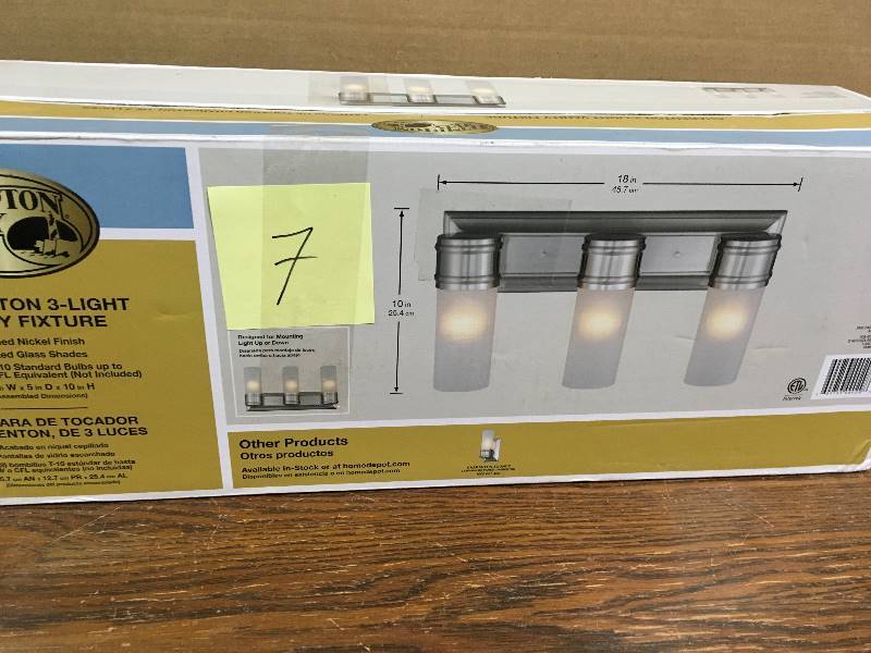 lot 7 image: Hampton Bay Charenton 3-Light Vanity Fixture Brushed Nickel new
