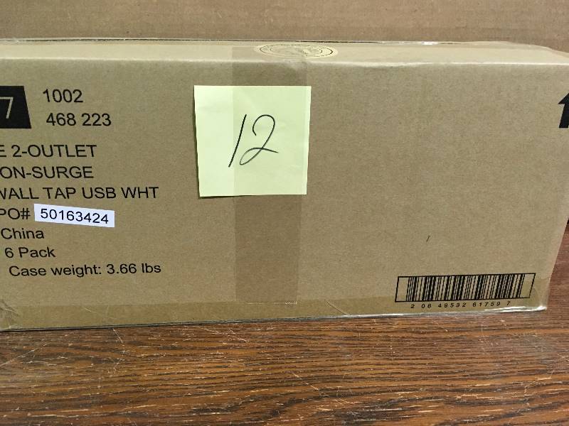 lot 12 image: Commercial Electric 4.2 Amp 2-Outlet 2-USB Wall Tap Power Station, White Lot of 6 pcs New