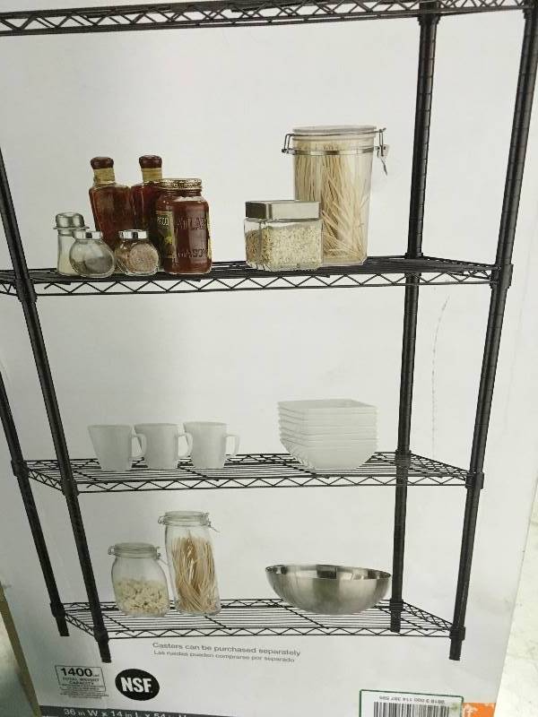 lot 20 image: HDX 54 in. H x 36 in. W x 14 in. D 4 Shelf Steel Unit in Black in good conditions