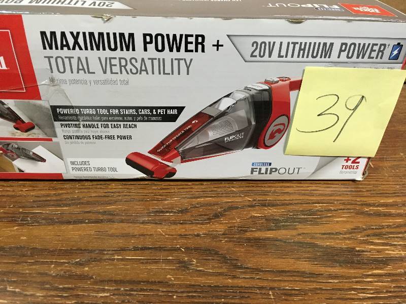 lot 39 image: Dirt Devil Flipout 20V Lithium Powered Cordless Handheld Vacuum, BD10320B in good conditions