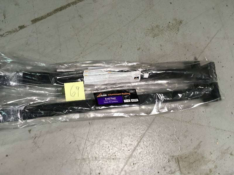 lot 69 image: Peak Aluminum Raiing  4 in. x 4-34 in. x 42 in. Black Aluminum End Post not used lot of 2