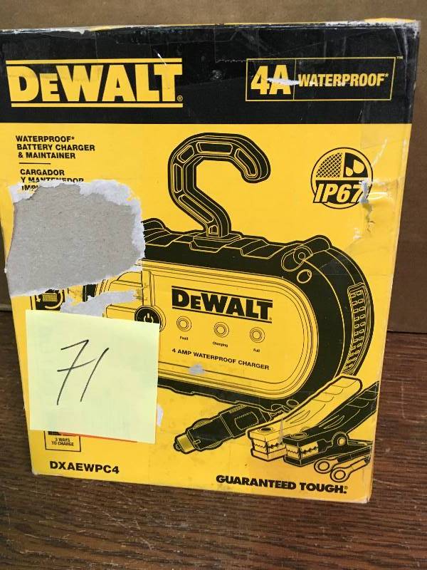 lot 71 image: Dewalt 4 Amp Professional Waterproof Battery Charger  Used in good working cond.