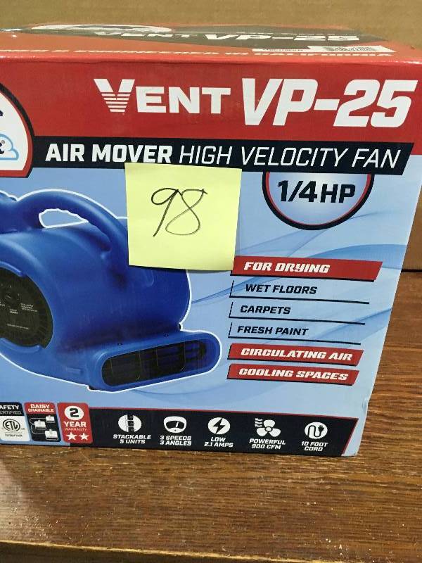 lot 98 image: B-Air VP-25 BLUE 14 HP 900 CFM 9 in. Air Mover Carpet Dryer Floor Fan for Home in working conditions