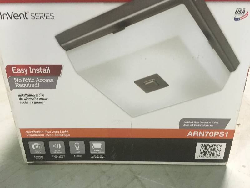 lot 20 image: NUTONE InVent Decorative Polished Steel 70 CFM Ceiling Exhaust Fan with White Globe and Light