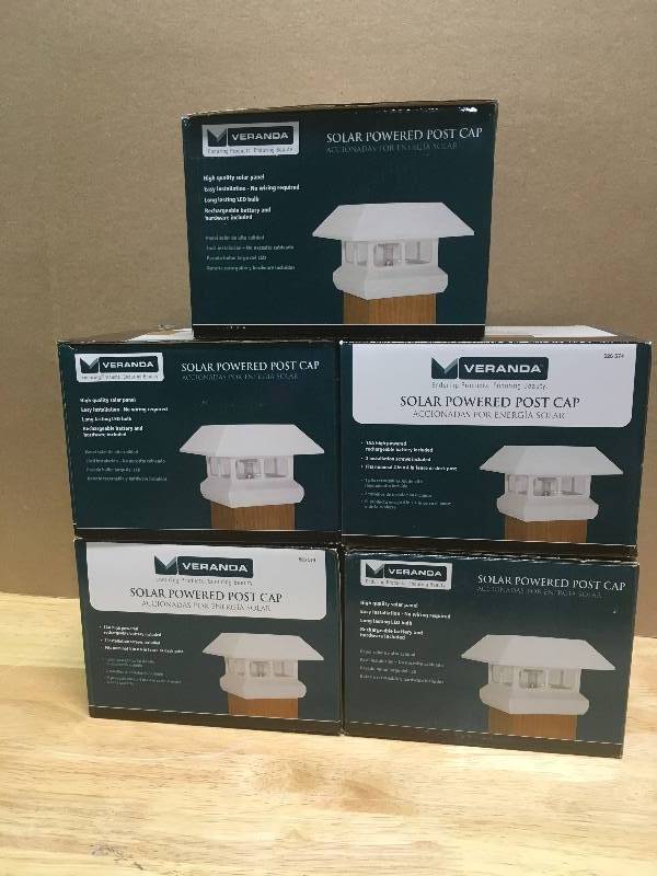 lot 40 image: Veranda 4 in. x 4 in. White Solar-Powered Post Cap  Lot of 5