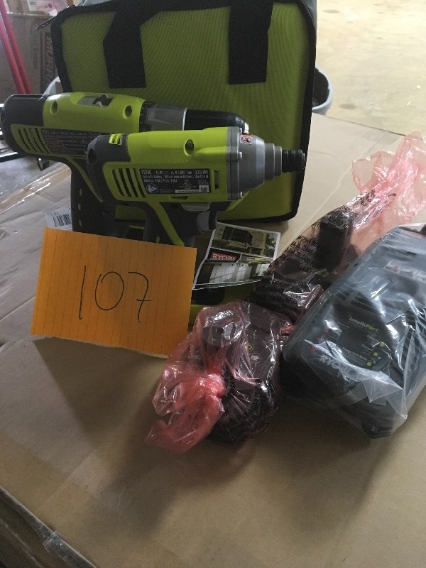 lot 107 image: Ryobi Drill Driver and impact drill 18V Kit in very good working condition
