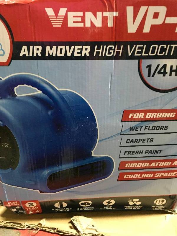 lot 3 image: B Air 14 HP Air Mover for Water Damage Restoration Carpet Dryer Floor Blower Fan Home and Plumbing Use, Blue in working conditions