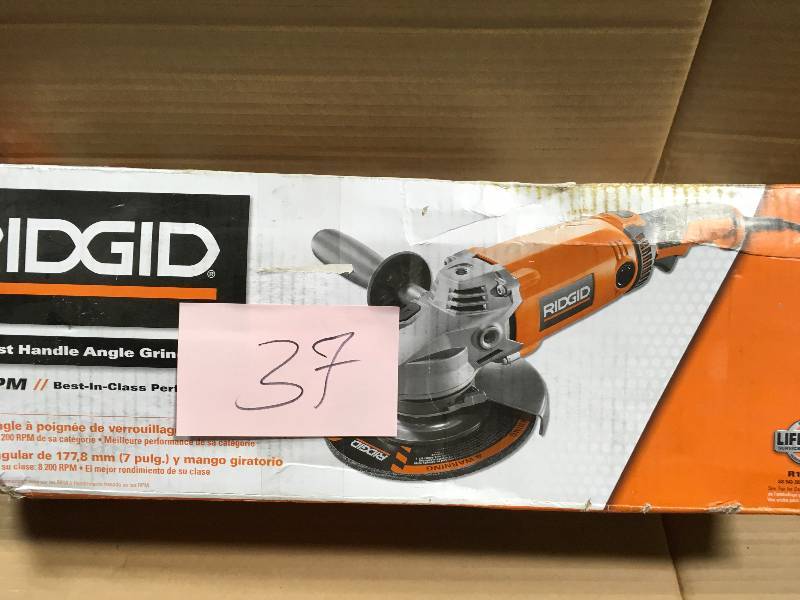 lot 37 image: RIDGID R10202 15 Amp Corded 7 in. Twist Handle Angle Grinder  Used in good working cond.