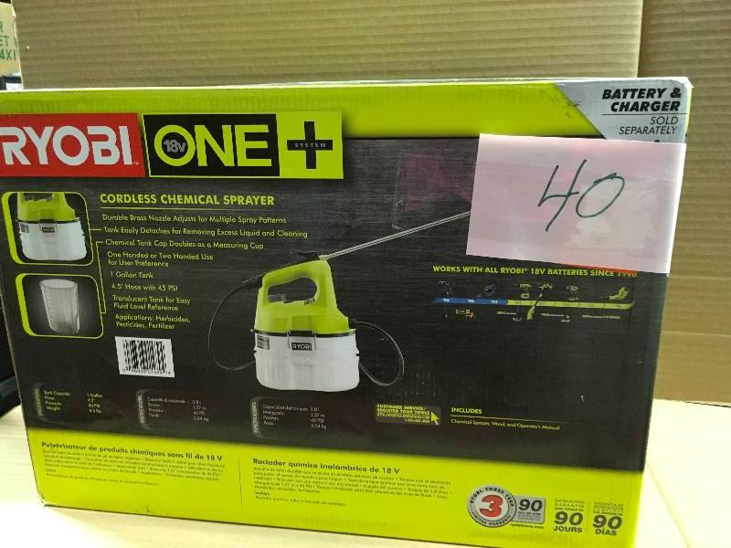 lot 40 image: Ryobi Chemical Sprayer 18-volt Lithium-ion Yard Patio Cordless tool Only in working conditions