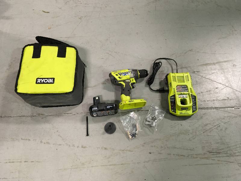 lot 57 image: Ryobi 18-Volt ONE Lithium-Ion Cordless DrillDriver Kit with 1.3 Ah Battery and Charger in working conditions