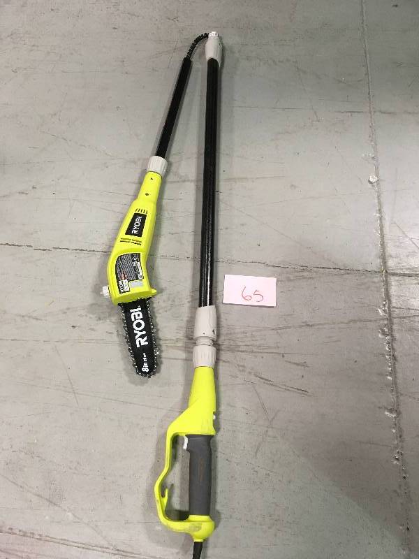 lot 65 image: Ryobi RY43161 8 Inch Chain 6 Amp Electric Corded Pole Saw in working conditions