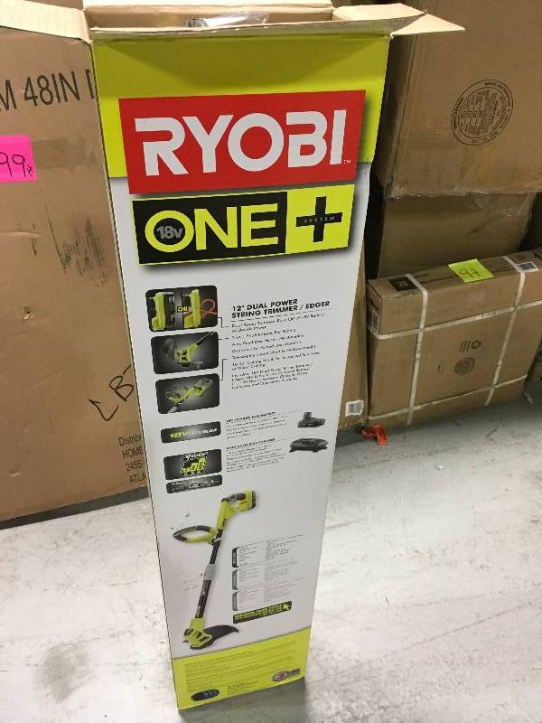 lot 76 image: Ryobi ONE 18-Volt Lithium-Ion Hybrid Electric Cordless String TrimmerEdger - 1.3 Ah Battery and Charger Included not used
