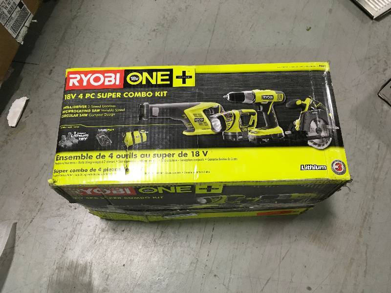 lot 86 image: Ryobii 18-Volt ONE Lithium-Ion Cordless Super Combo Kit (4-Piece) in good conditions