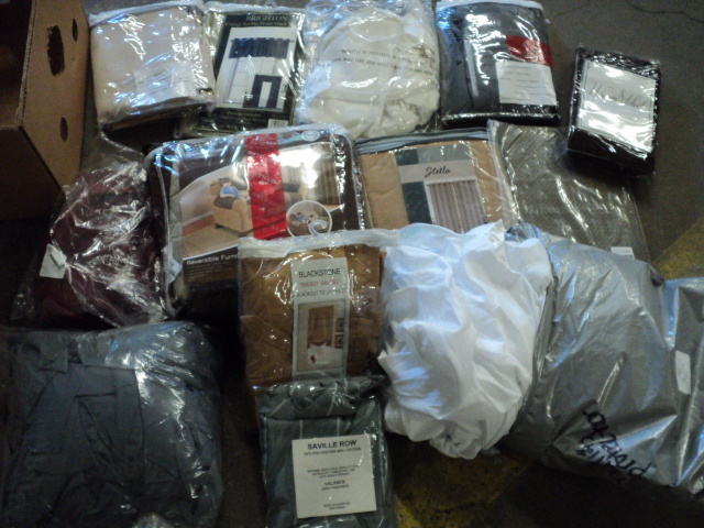 box of various valances, chair cove...