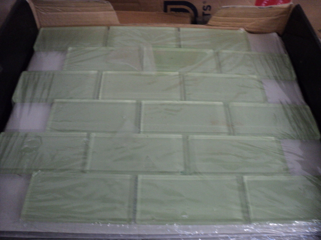 5 pieces of mint green subway tile...