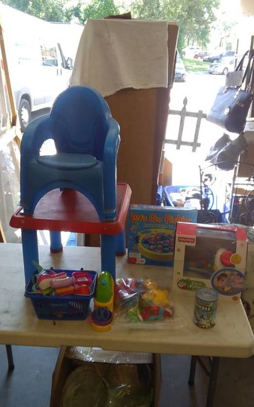 Large Lot Of Kids Table Chairs Set Toys Games Dishes Fisher