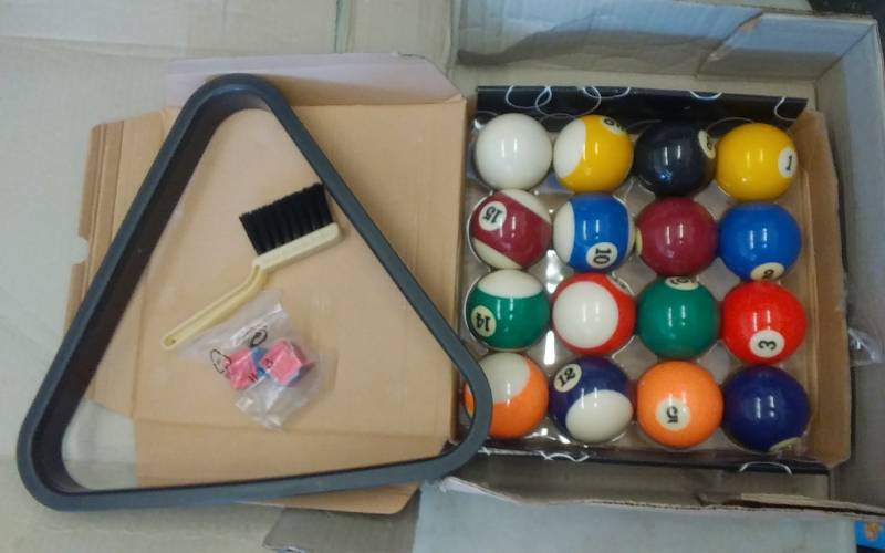 lot 43 image: Billiards-Pool Ball Set, Rack & Chalk