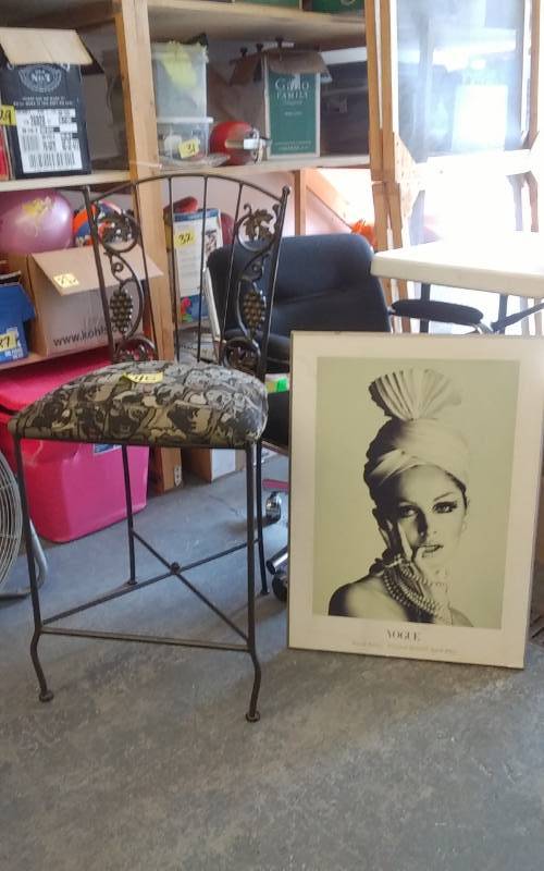 lot 45 image: Wrought Iron Bar Stool 38 Tall, 24 Inches To Seat, Vogue Picture 20x28