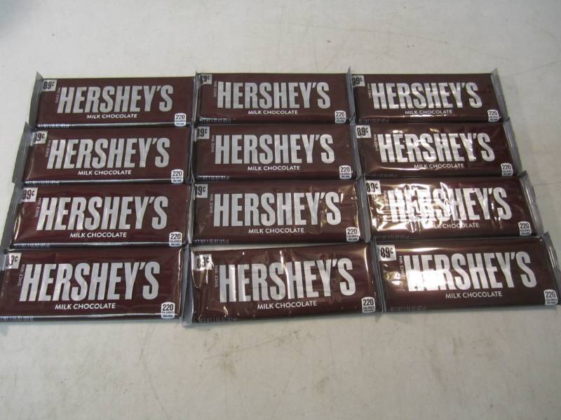 lot 275 image: 12 Hersheys Milk Chocolate Candy Ba...