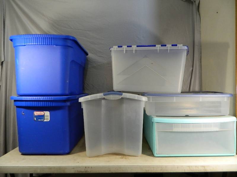 6 Assorted Totes  Storage Containers
