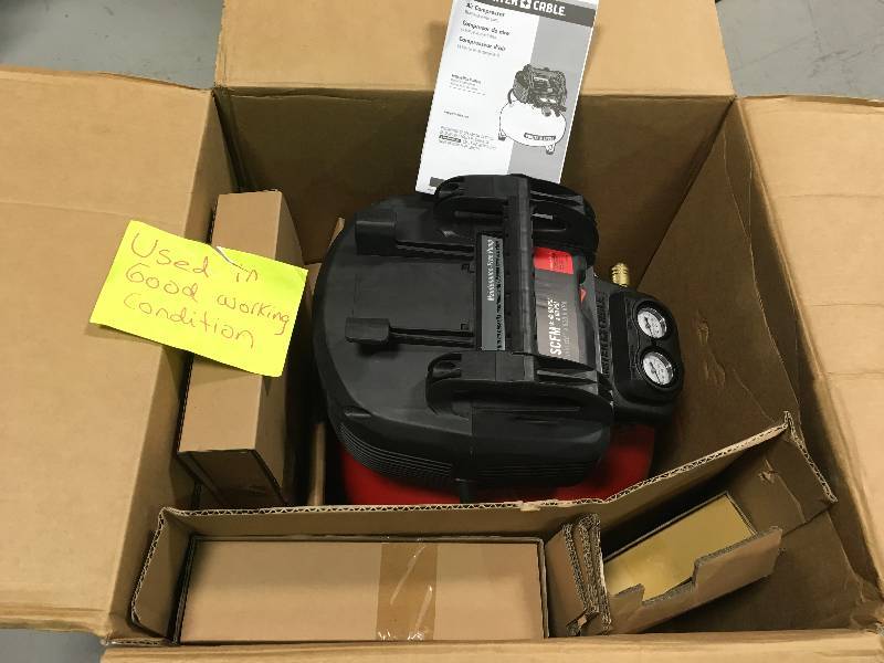 lot 10 image: Porter Cable 6 Gal. 150 PSI Portable Electric Air Compressor used in working condition.