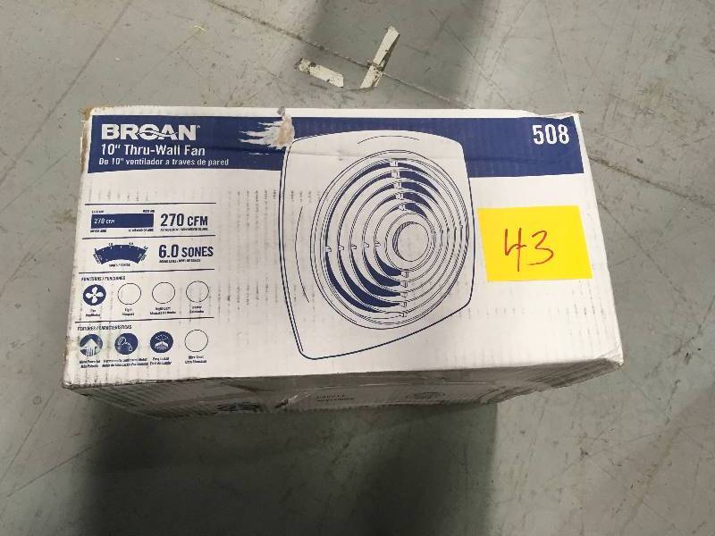 lot 43 image: Brosn 270 CFM Through-the-Wall Exhaust Fan in working conditions