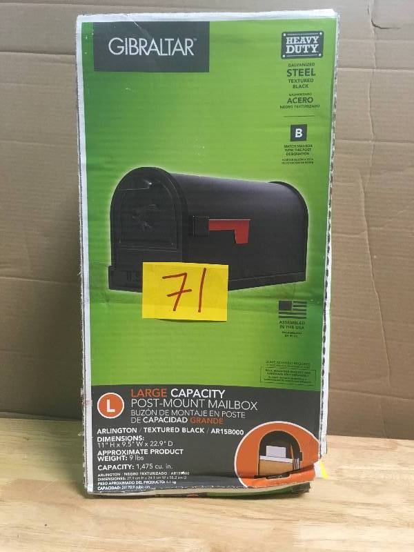 lot 71 image: Gibraltar Arlington Premium Steel Post-Mount Mailbox, Black