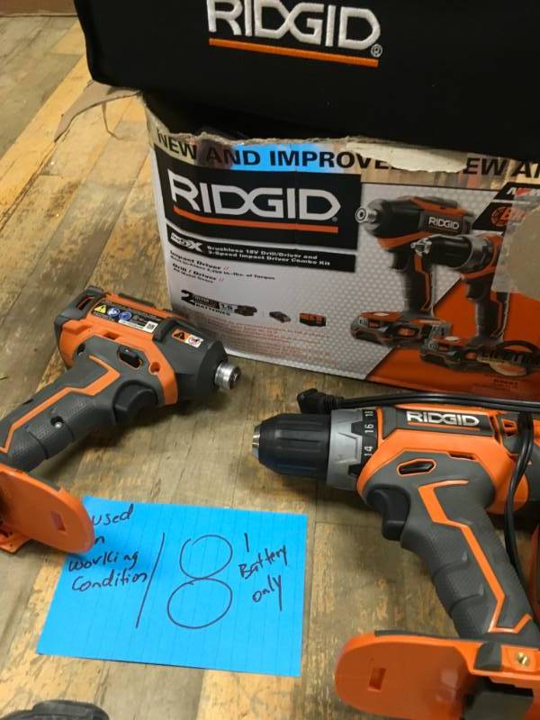 Ridgid 18-Volt Lithium-Ion Cordless Brushless DrillDriver and Impact Driver Combo Kit with battery only used in good working condition