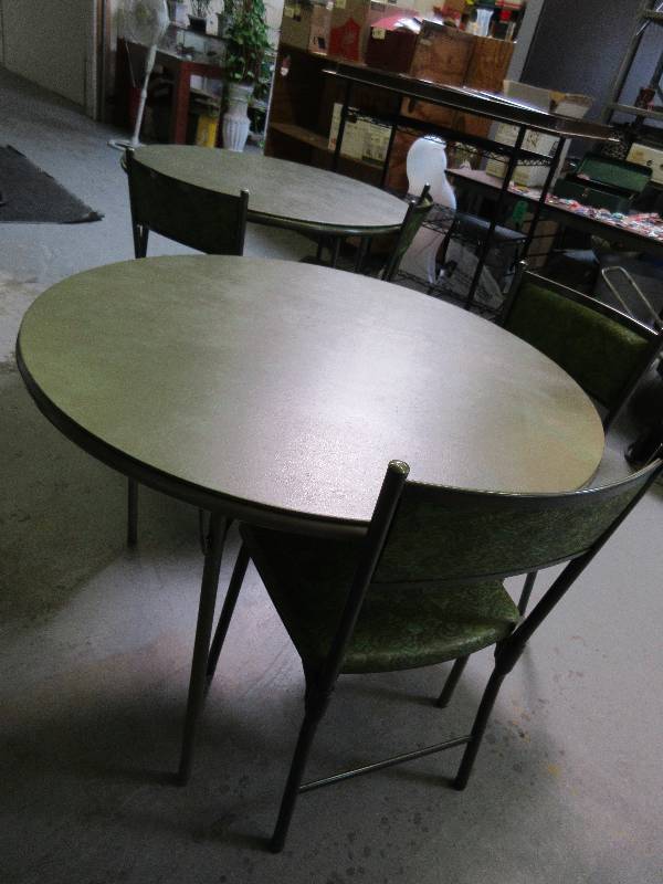 lot 105 image: ROUND FOLDING TABLES WITH CHAIRS.