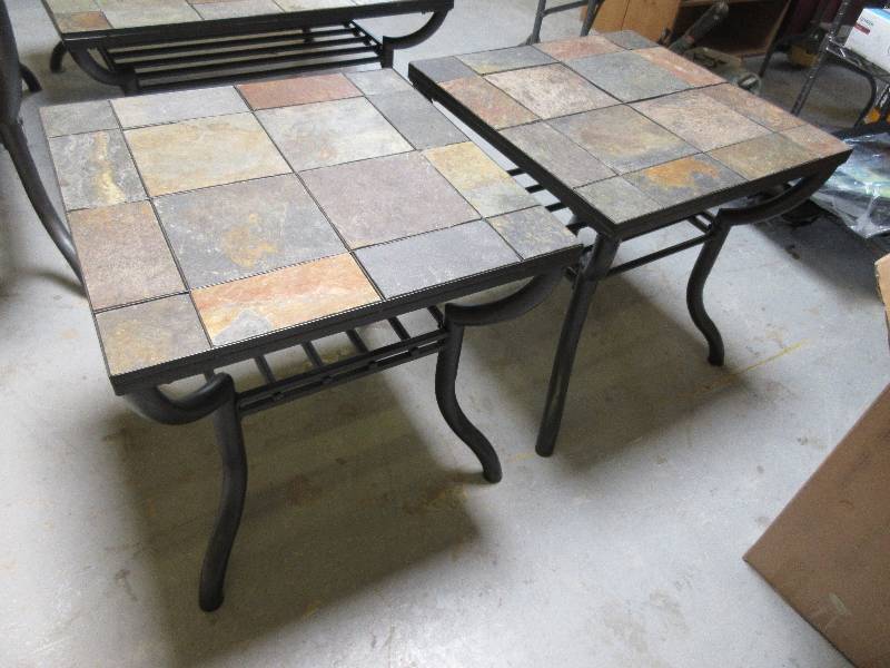 lot 135 image: STONE TOP END TABLES