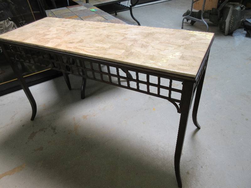 lot 138 image: METAL AND FAUX STONE TOP TABLE
