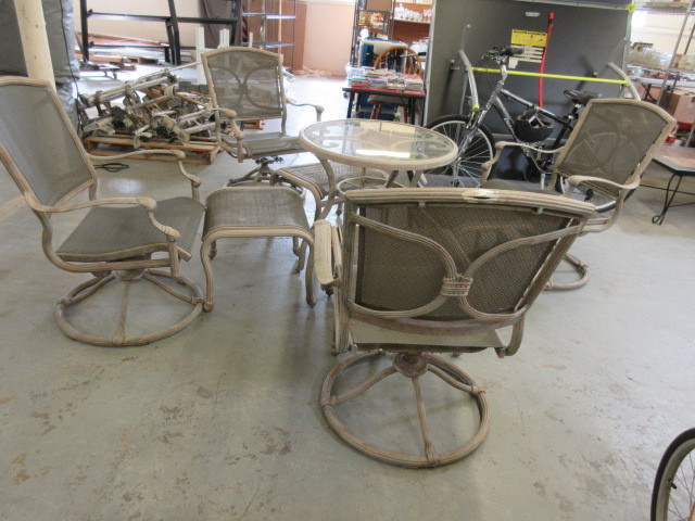 lot 144 image: METAL AND GLASS PATIO SET