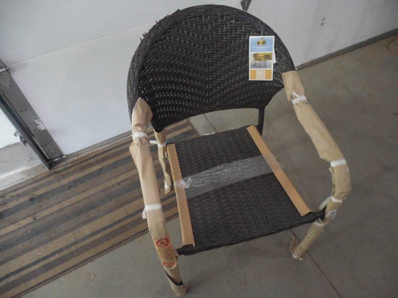 lot 19 image: Hampton Bay Mix and Match Stackable Wicker Outdoor Dining Chair in Brown