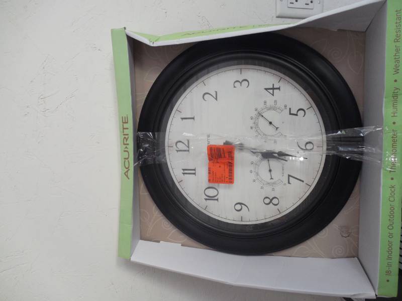 lot 100 image: AcuRite 18 in. Black Clock with Thermometer and Hygrometer